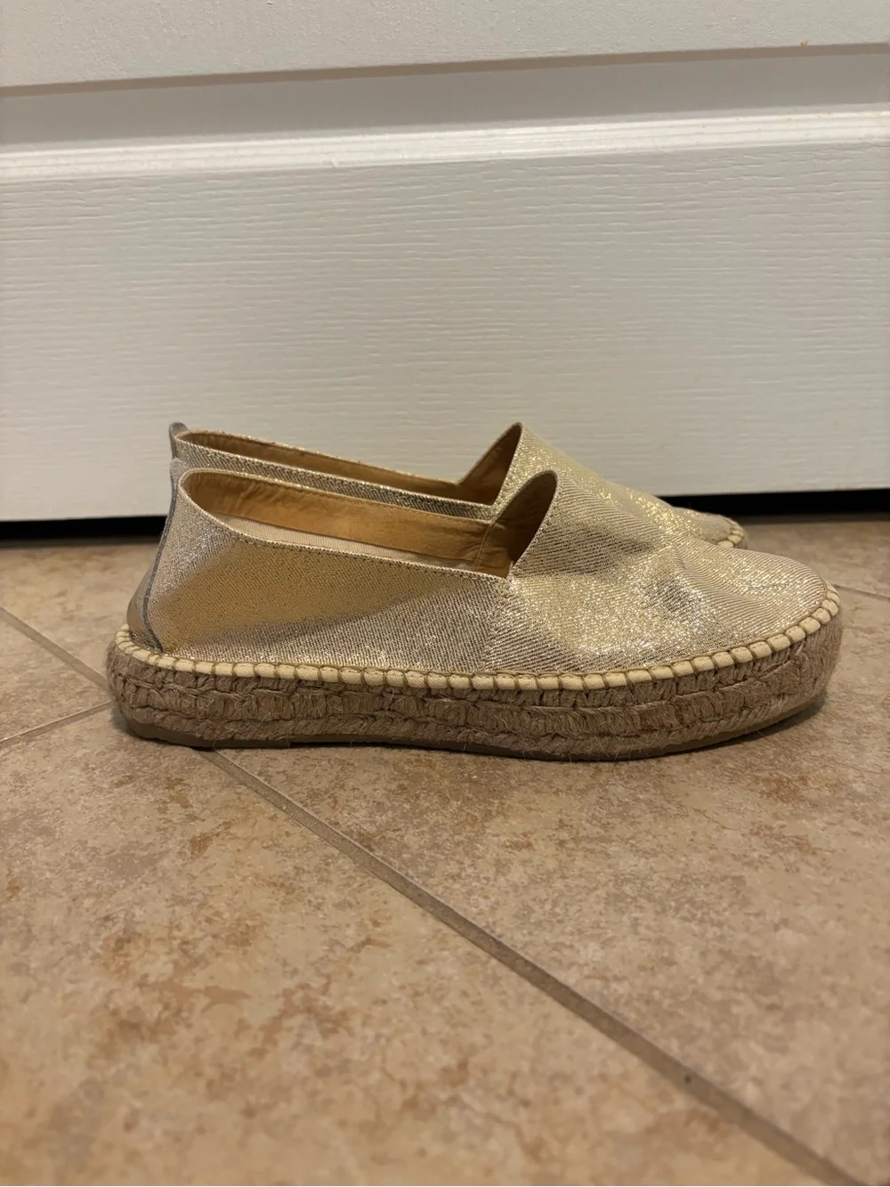 Custom Casa Hernanz Gold Metallic Espadrille Slip-On Shoes - made in Madrid